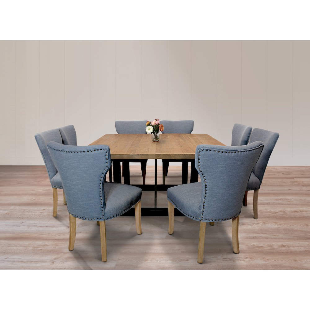 Jill Linen Fabric Side Chair Denim with Natural Legs - Set of 2