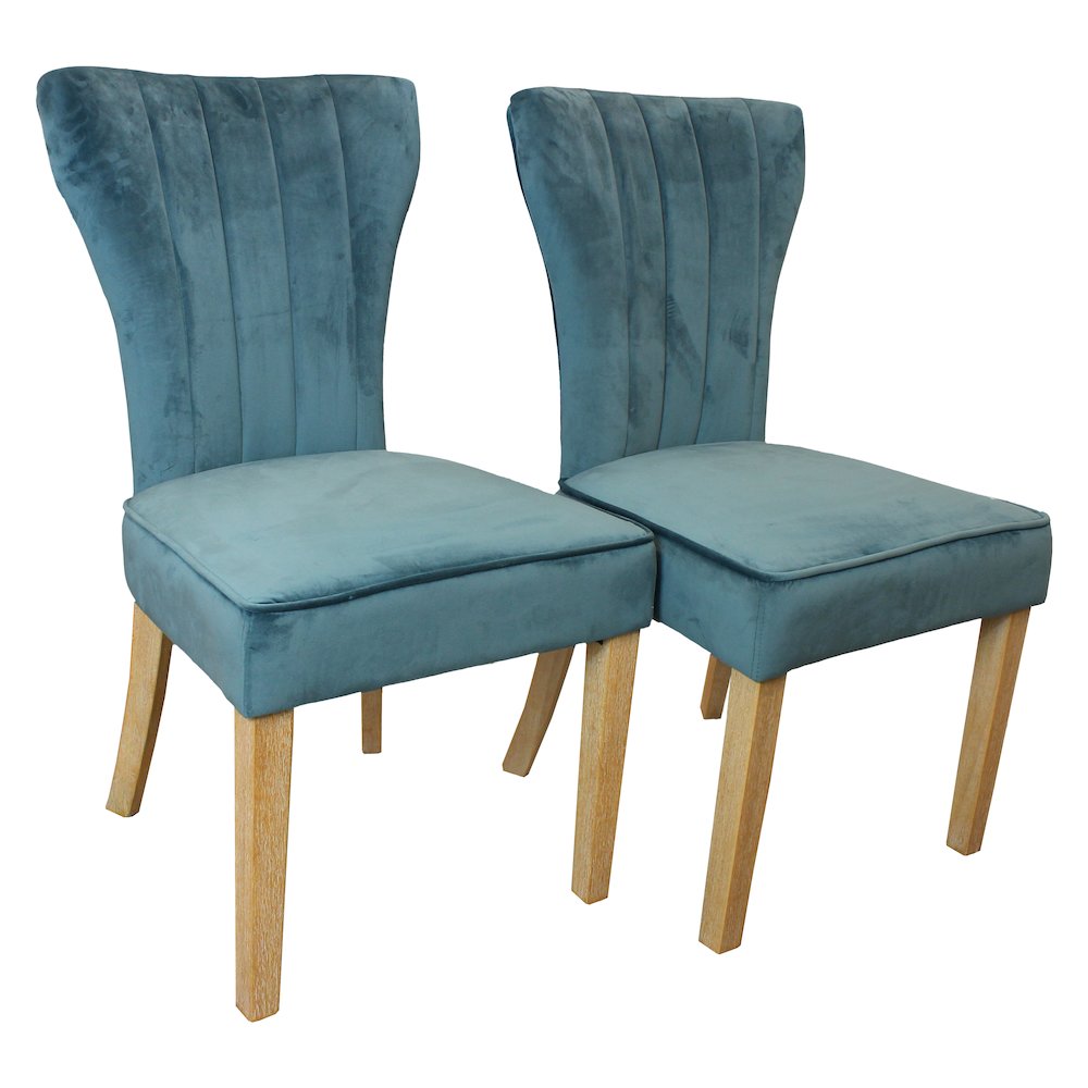 9-Piece Dining Set 8 Cleo Dining Chairs in Velvet Teal Fabric Natural Legs