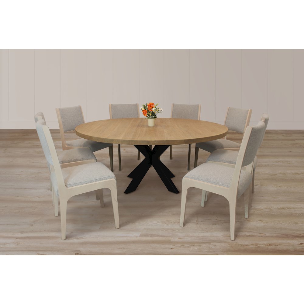 9-Piece 72" Dining Set 8 Ash Dining Chairs in Gray Boucle Linen Fabric