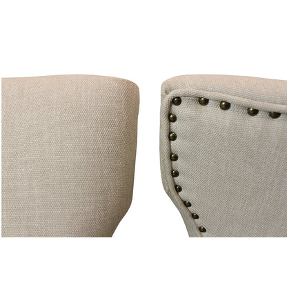 9-Piece 72 Dining Set 8 Dining Chairs in Ivory Linen Fabric Antique Brown Legs