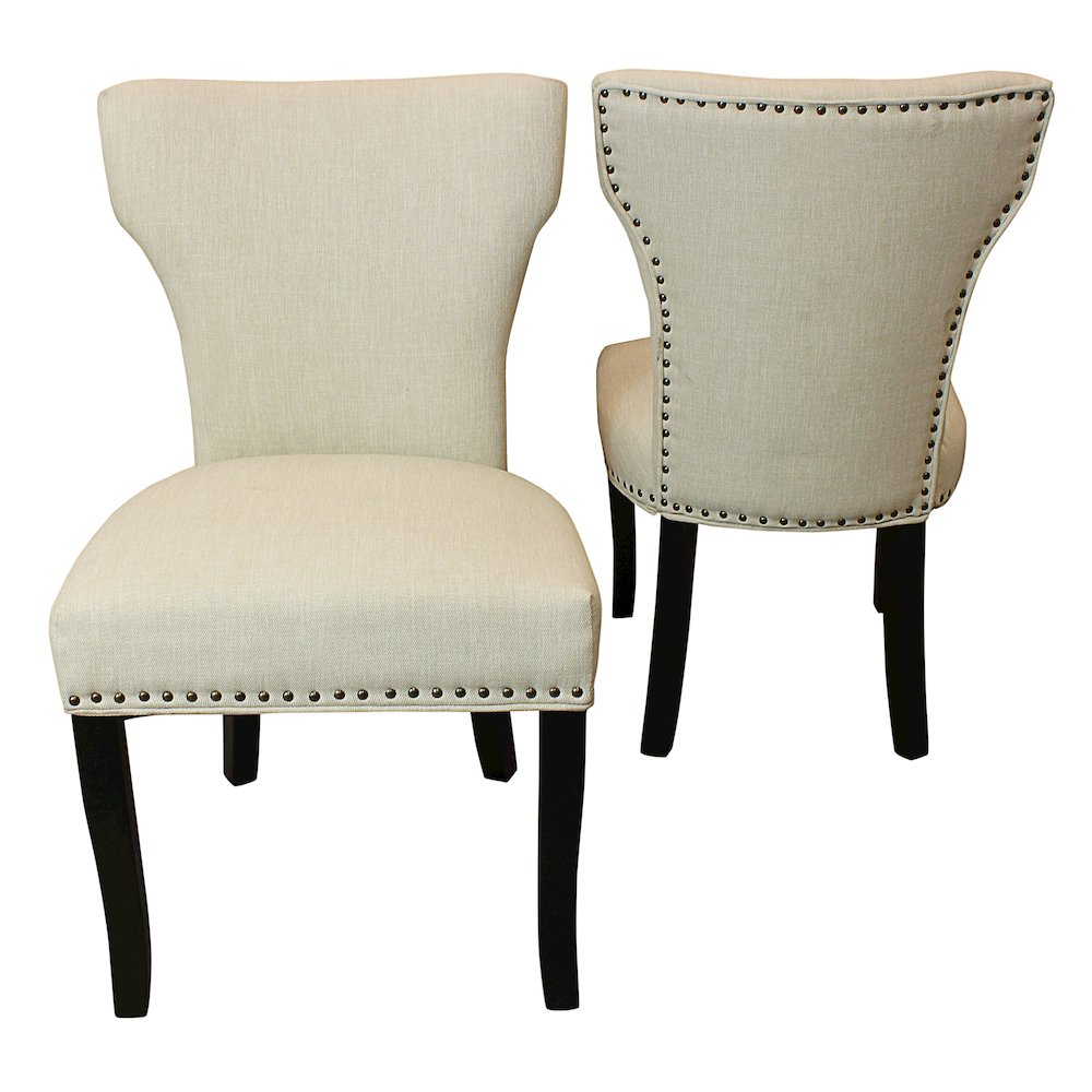 9-Piece 72 Dining Set 8 Dining Chairs in Ivory Linen Fabric Antique Brown Legs