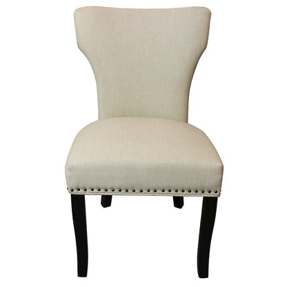 9-Piece 72 Dining Set 8 Dining Chairs in Ivory Linen Fabric Antique Brown Legs