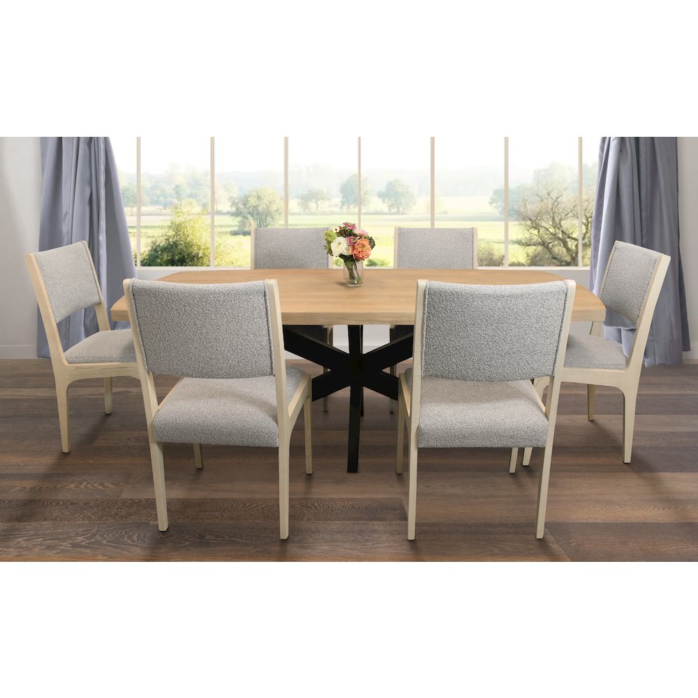 Logan 82" Dining Table, with 6 Ash Gray Boucle Dining Chairs