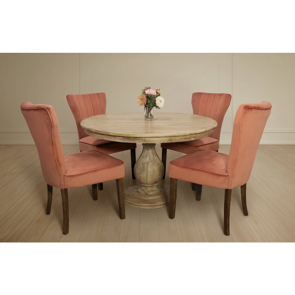 Jenna 48" Dining Table with 2 Sets of Cleo Chairs in Blush Velvet Fabric