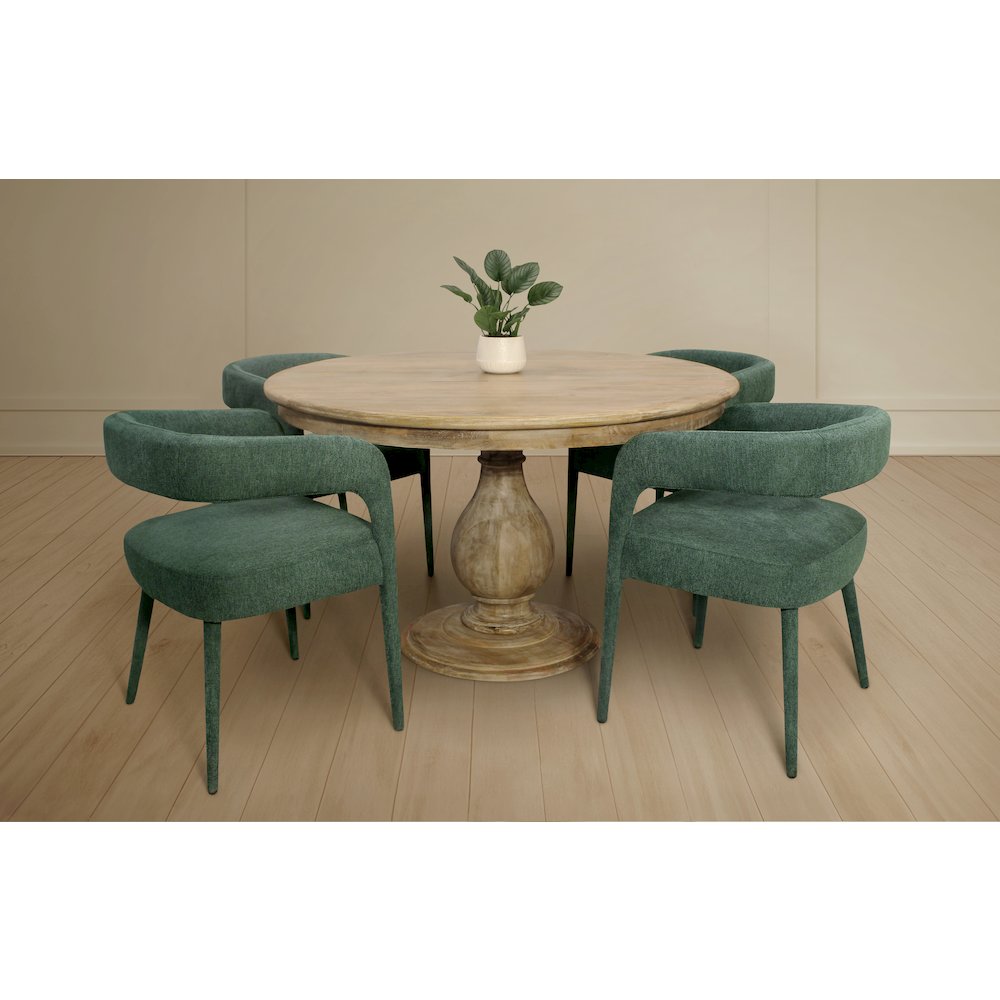 Jenna 48" Dining Table with 2 Sets of Galway Chairs in Teal Linen Fabric