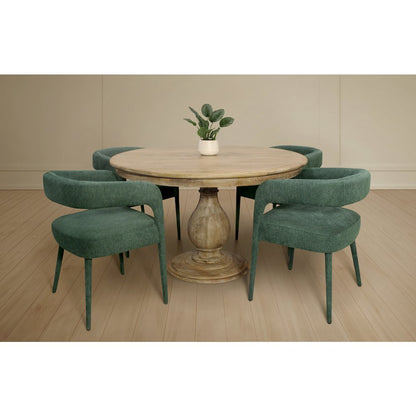 Jenna 48" Dining Table with 2 Sets of Galway Chairs in Teal Linen Fabric
