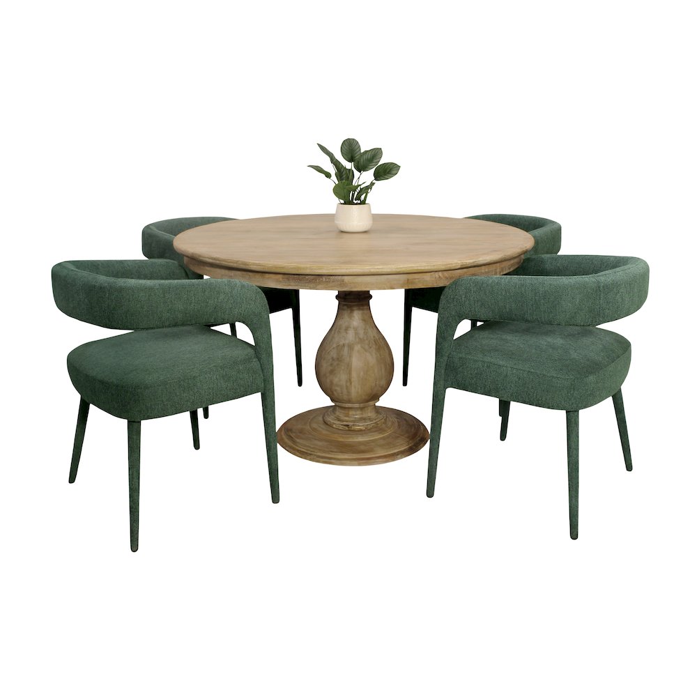 Jenna 48" Dining Table with 2 Sets of Galway Chairs in Teal Linen Fabric