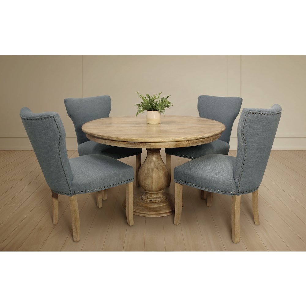 Jenna 48" Dining Table with 2 Sets of Jill Side Chairs in Denim Linen Fabric