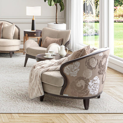 Camellia Field Velvet Accent Chair - Porcini/Warm Pecan