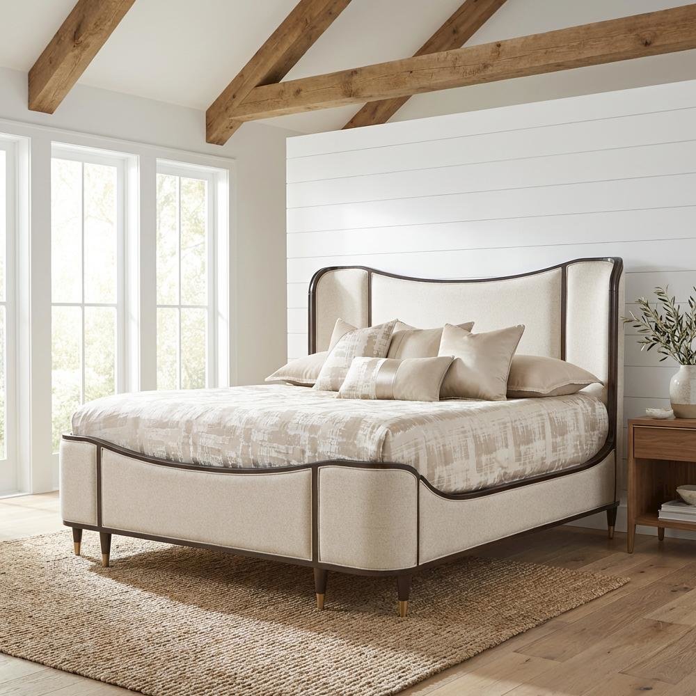Camellia Field Queen Upholstered Bed - Warm Pecan