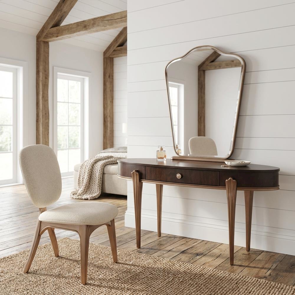 Camellia Field Vanity with Mirror & Chair - Warm Pecan