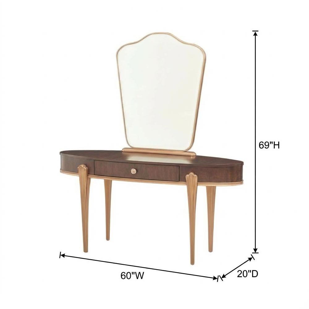 Camellia Field Vanity with Mirror & Chair - Warm Pecan