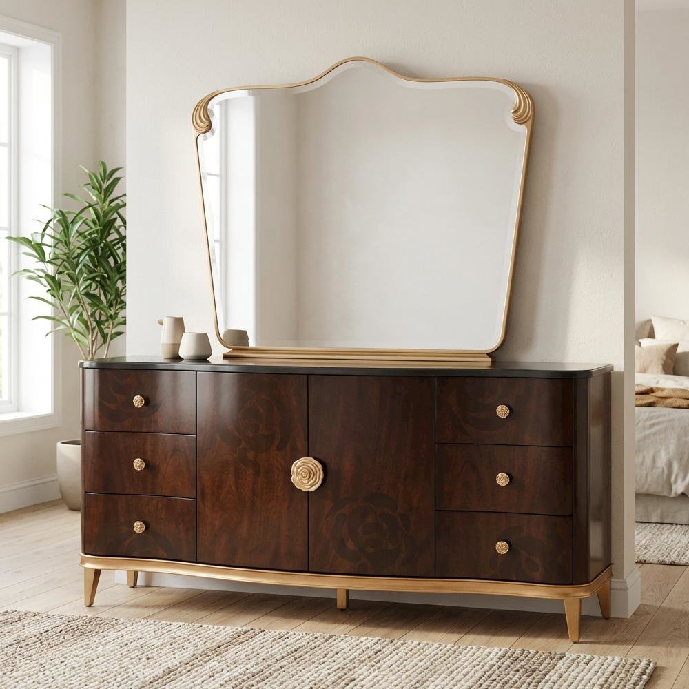Camellia Field Dresser with Mirror - Warm Pecan