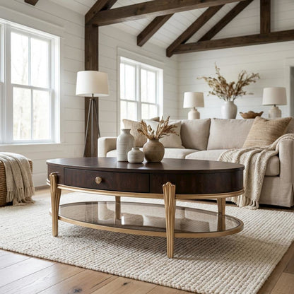 Camellia Field Oval Cocktail Table - Warm Pecan