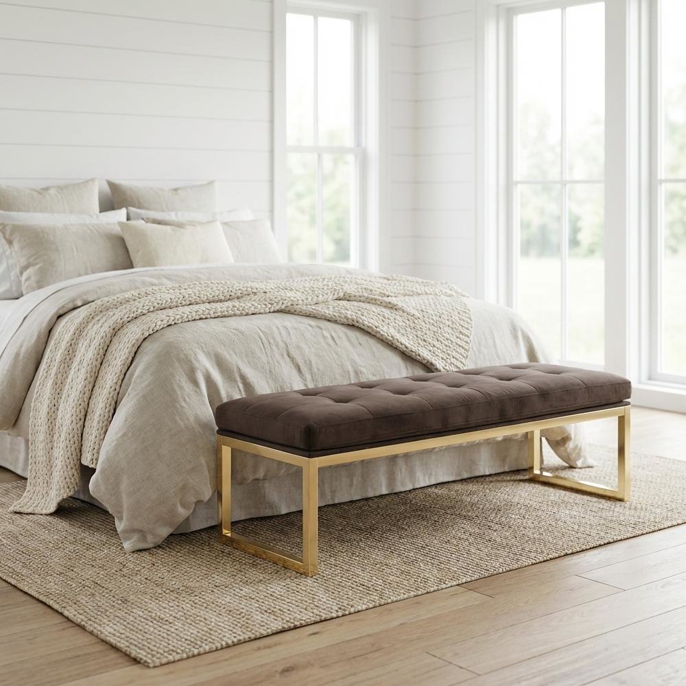 Dahlia Velvet Accent Bench - Chocolate/Gold