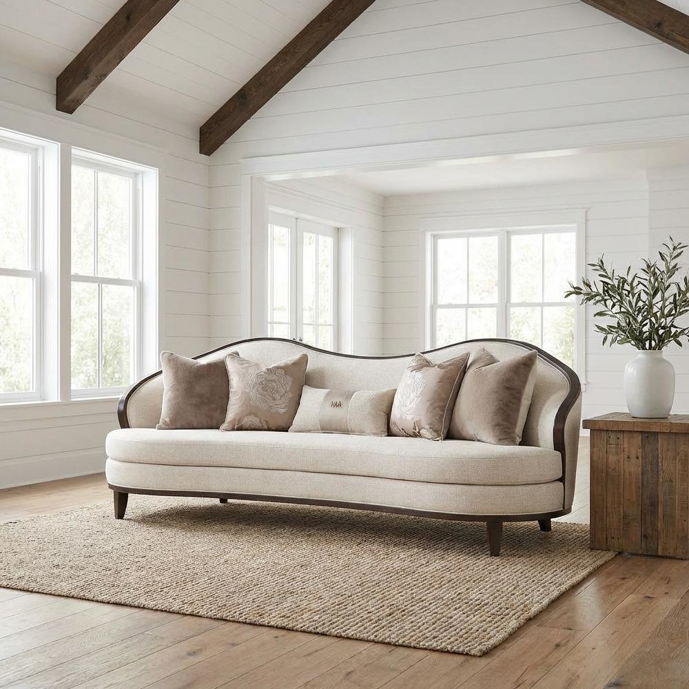Camellia Field Chenille Sofa - Linen/Warm Pecan