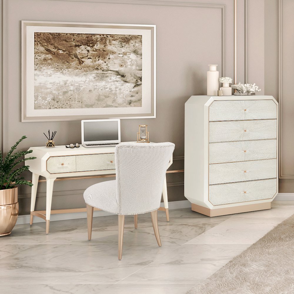 La Rachelle Vanity Set with Mirror & Chair - Champagne
