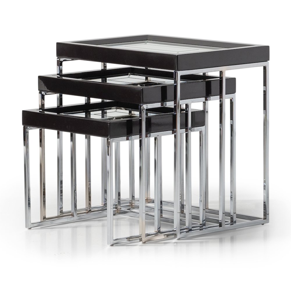 Carmela Nesting Tables, Set of 3 - Glossy Charcoal Sand