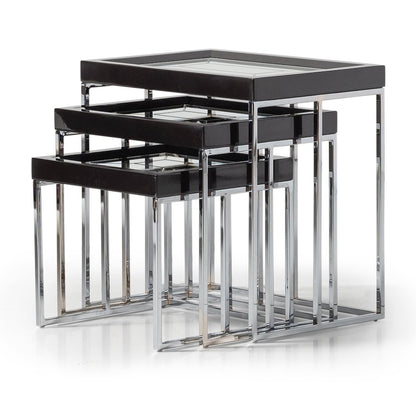 Carmela Nesting Tables, Set of 3 - Glossy Charcoal Sand
