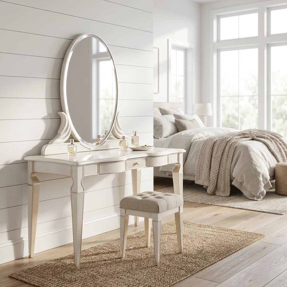 La Marisia Vanity with Mirror - Creamy Pearl