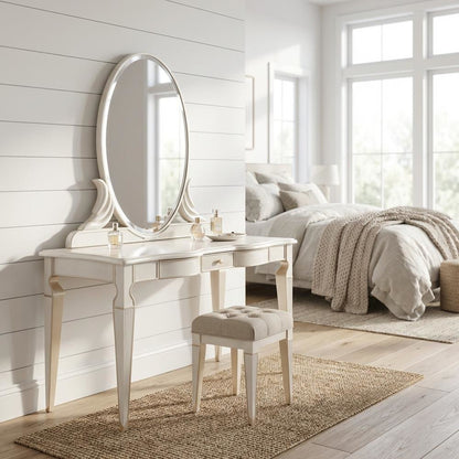 La Marisia Vanity with Mirror - Creamy Pearl