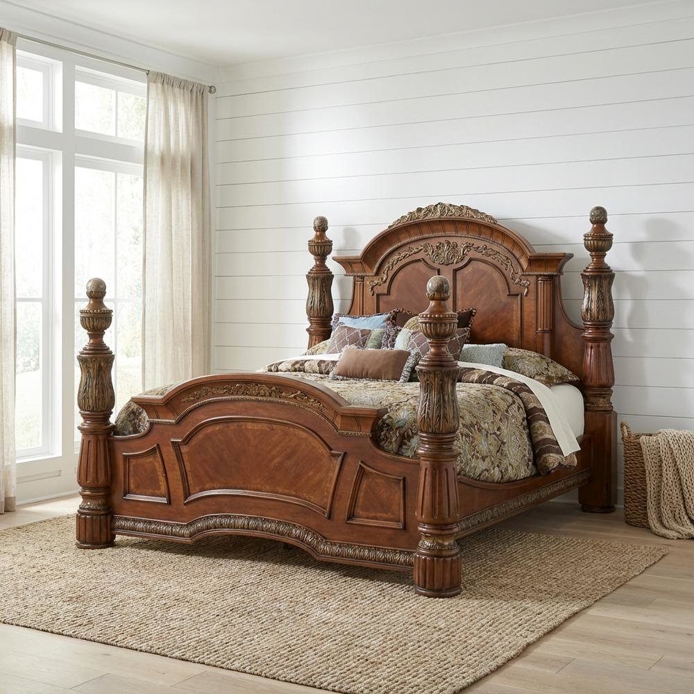 Villa Valencia Eastern King Poster Bed - Classic Chestnut