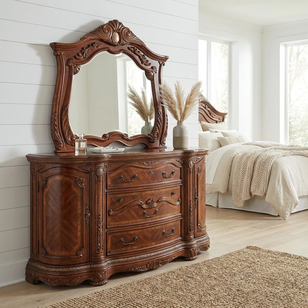 Cortina Dresser & Mirror - Honey Walnut