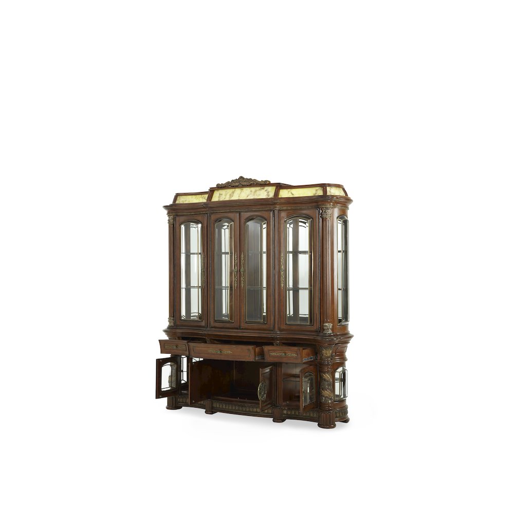 Villa Valencia China Cabinet with Lighted Top - Classic Chestnut