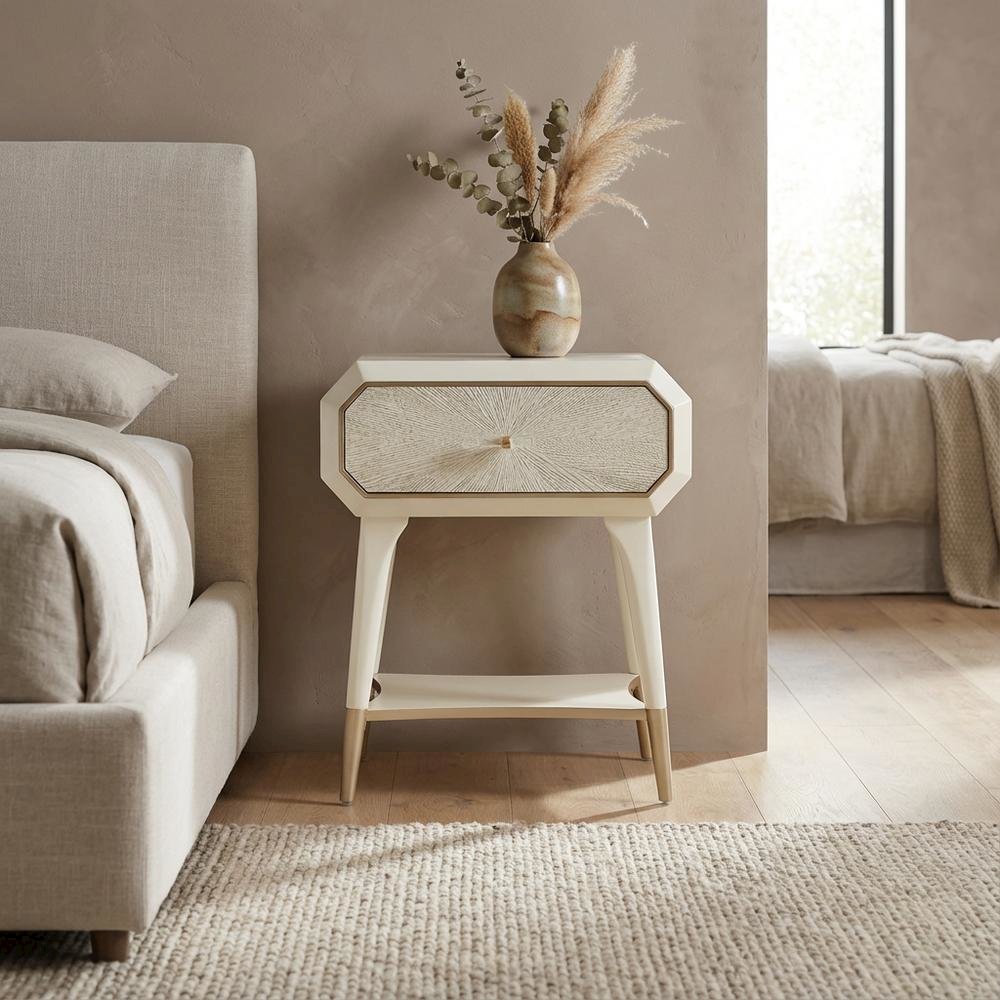 Champagne 1-Drawer Nightstand with Acrylic Finish and Modern Design