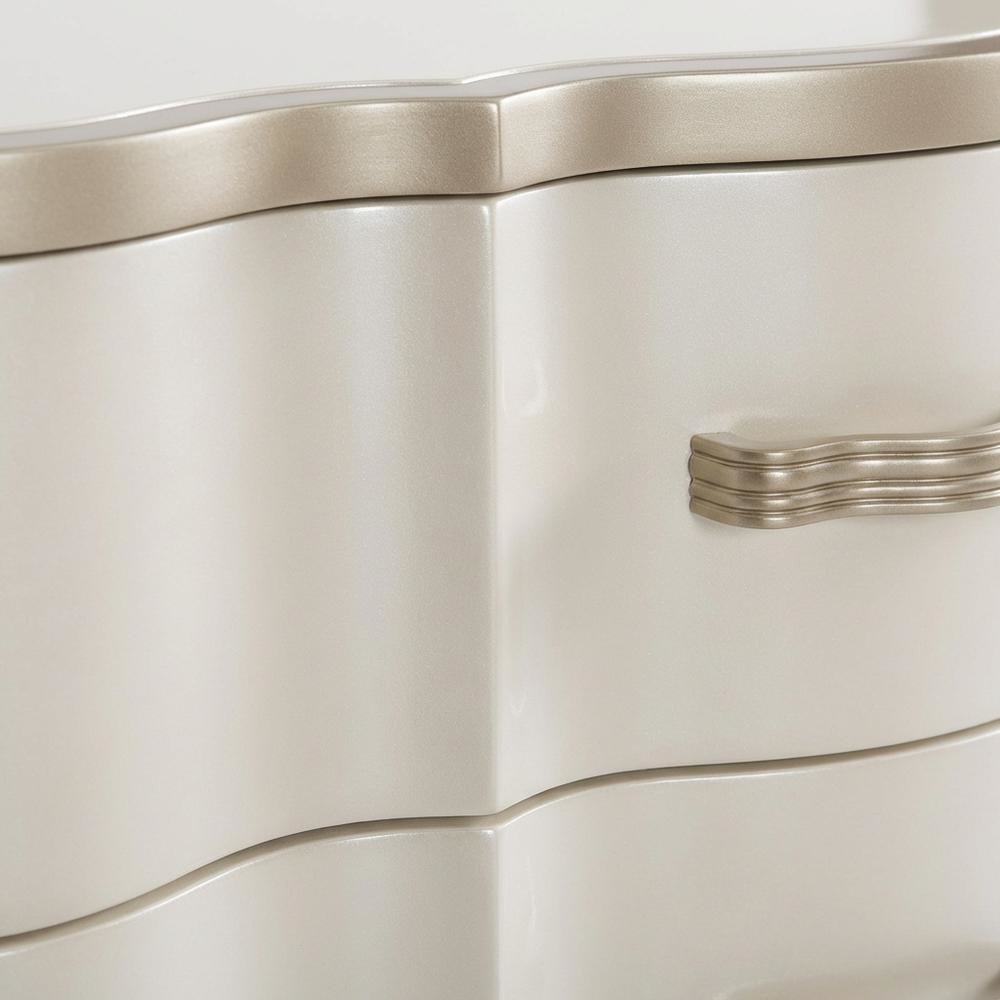 Creamy Pearl Nightstand with Marble Top and Poplar Wood Finish