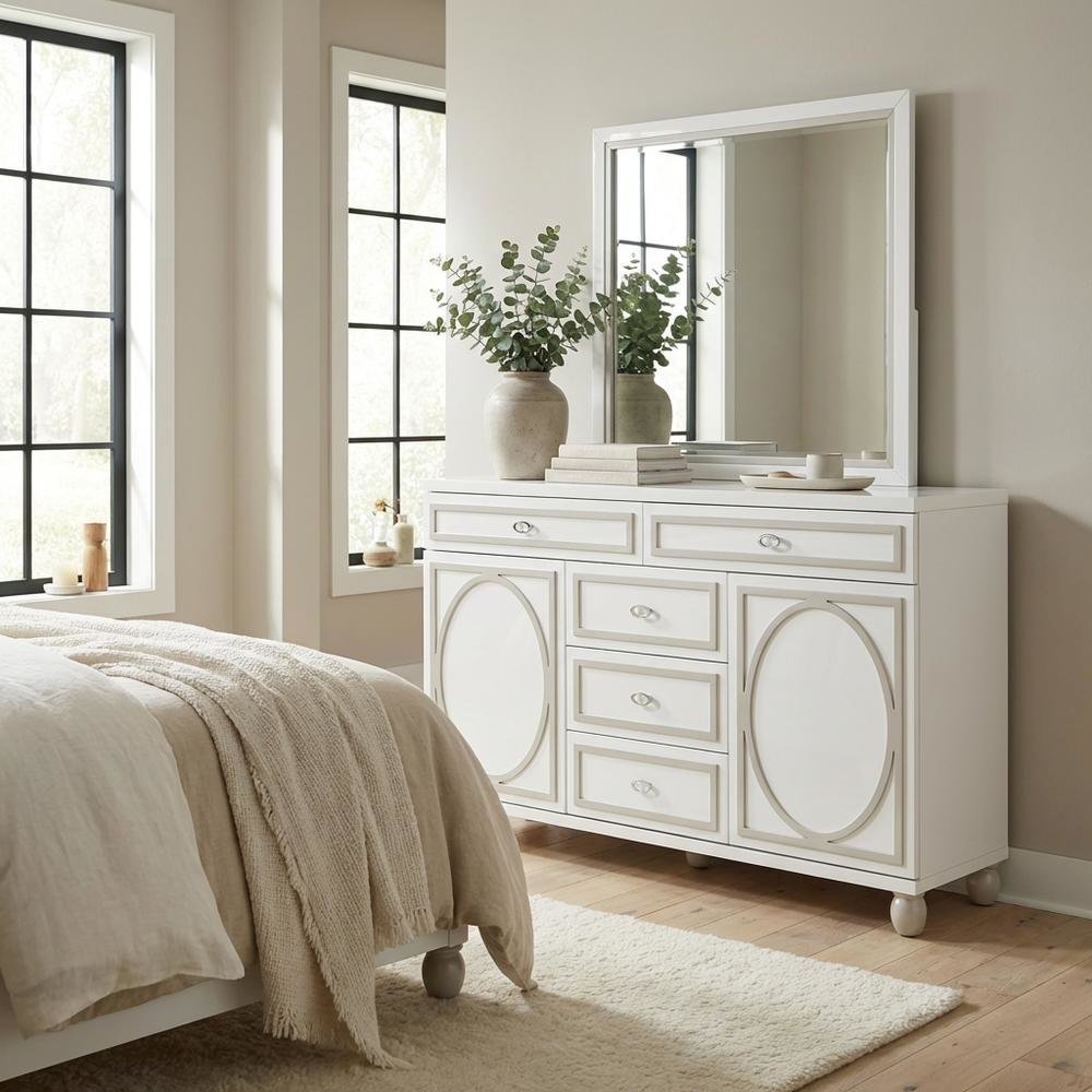 Sky Tower Dresser with Mirror - Cloud White