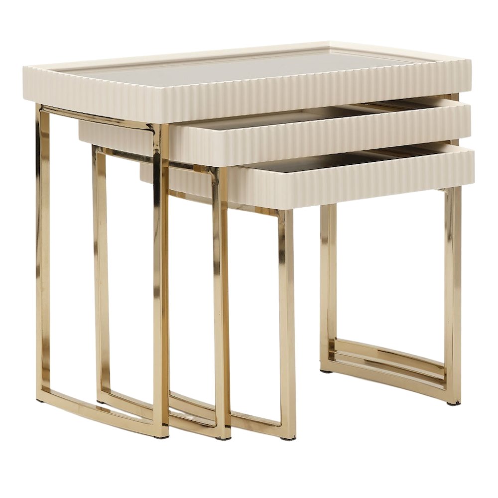 Beige Nesting End Tables Set of 3, Gold Side Tables for Living Room