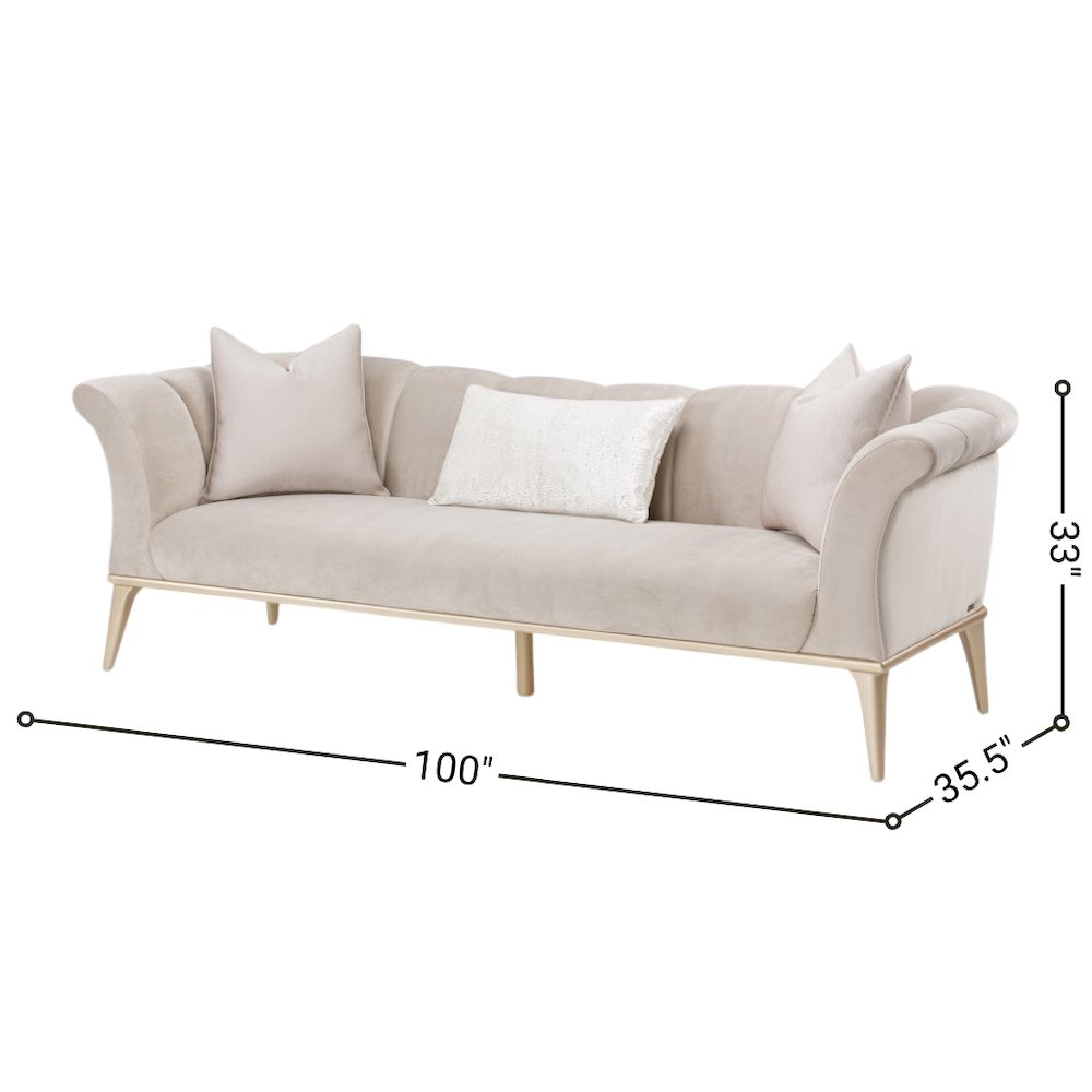Beige Velvet Sofa for Living Room – Elegant 3 Seater 100 Inch Couch