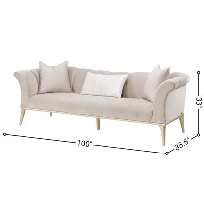Beige Velvet Sofa for Living Room – Elegant 3 Seater 100 Inch Couch