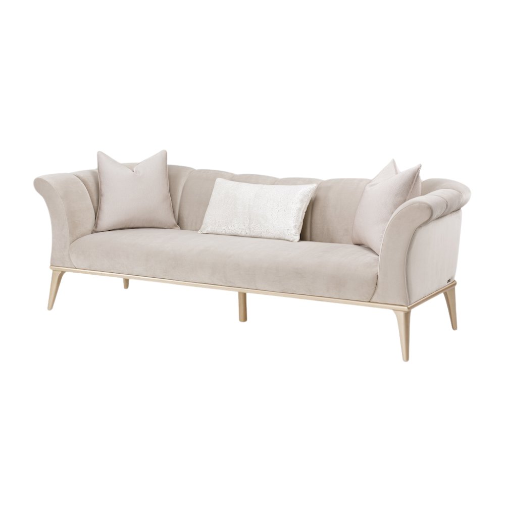 Beige Velvet Sofa for Living Room – Elegant 3 Seater 100 Inch Couch