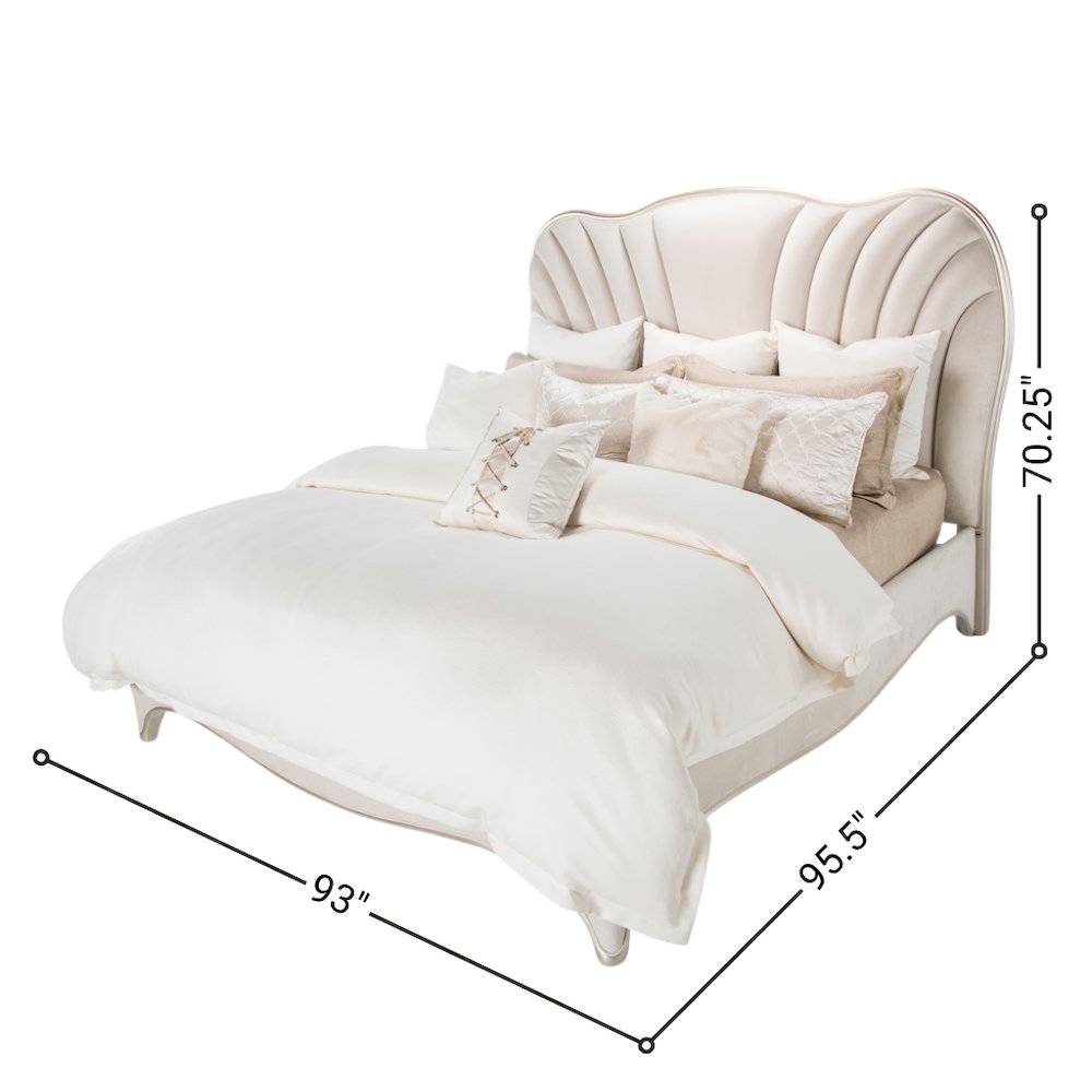 Cream Bed Frame with Velvet Upholstery and King Platform Structure
