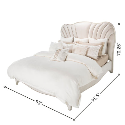 Cream Bed Frame with Velvet Upholstery and King Platform Structure