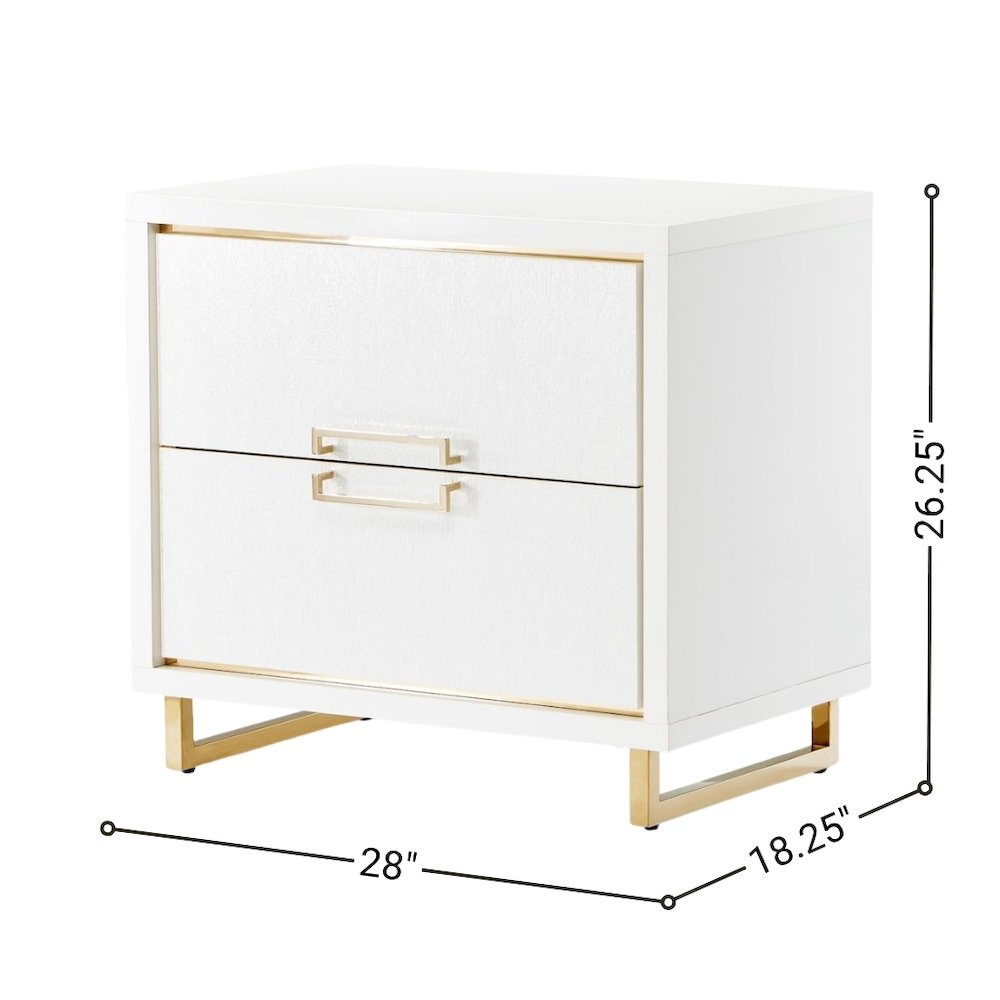 White Bedside Table – Gold and White 2 Drawer Nightstand for Bedroom