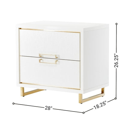 White Bedside Table – Gold and White 2 Drawer Nightstand for Bedroom