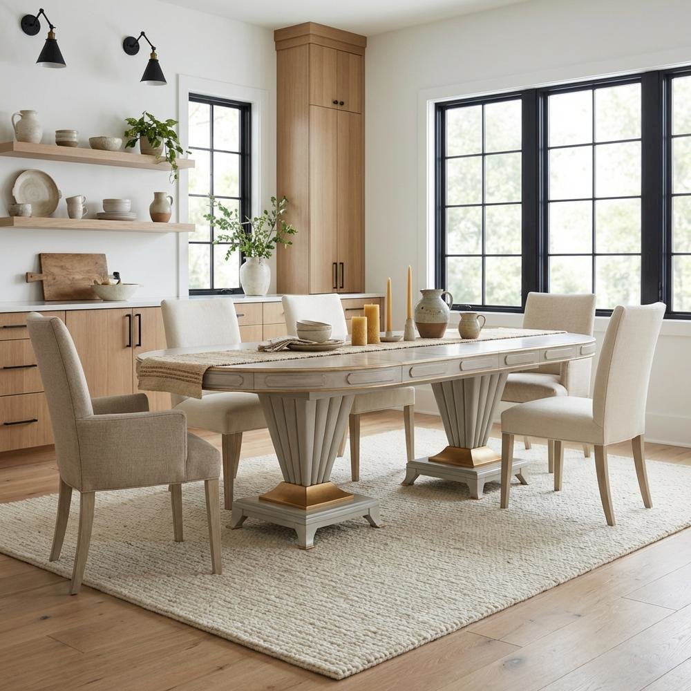 St. Charles Double Pedestal Dining Table -  Dove Gray
