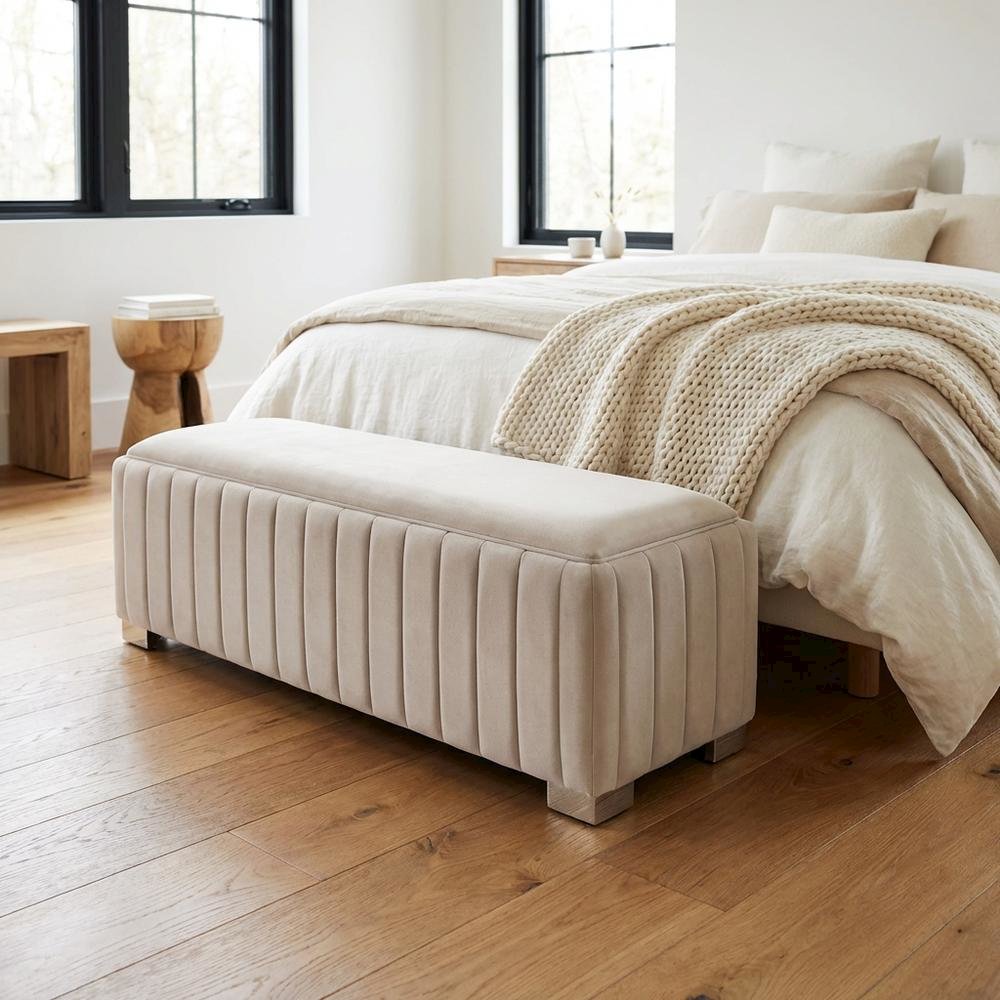 Amaryllis Velvet Accent Bench - Taupe/Chrome