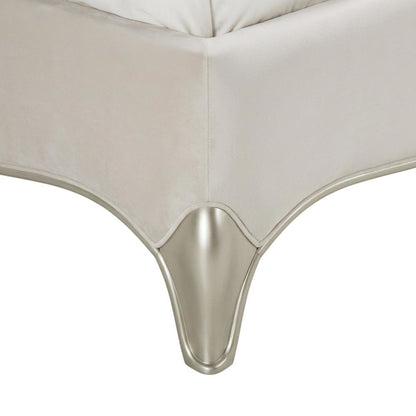 London Place Queen Velvet Panel Bed - Creamy Pearl