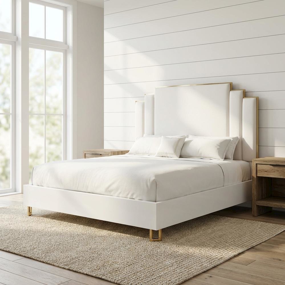 Palm Gate Eastern King Upholstered Bed - Cloud White