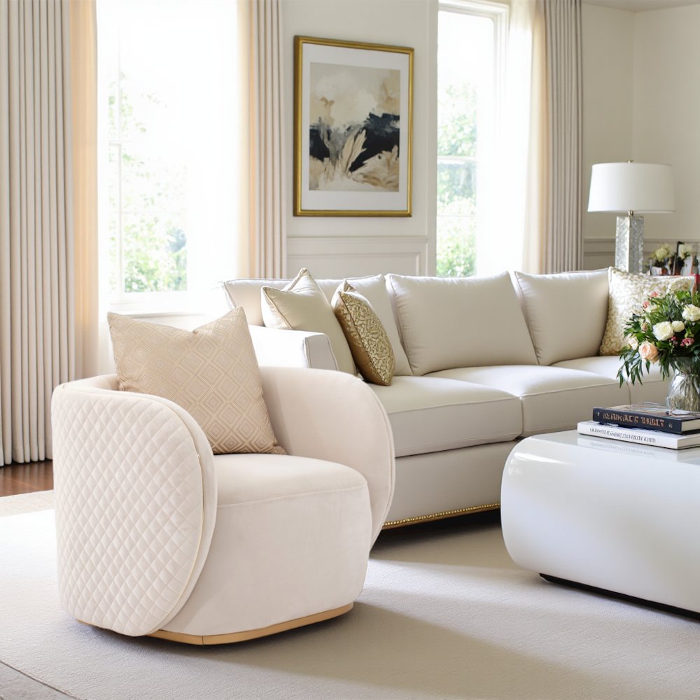 Beige Accent Chair – Comfy Reading Chair and Living Room Arm Chair Design