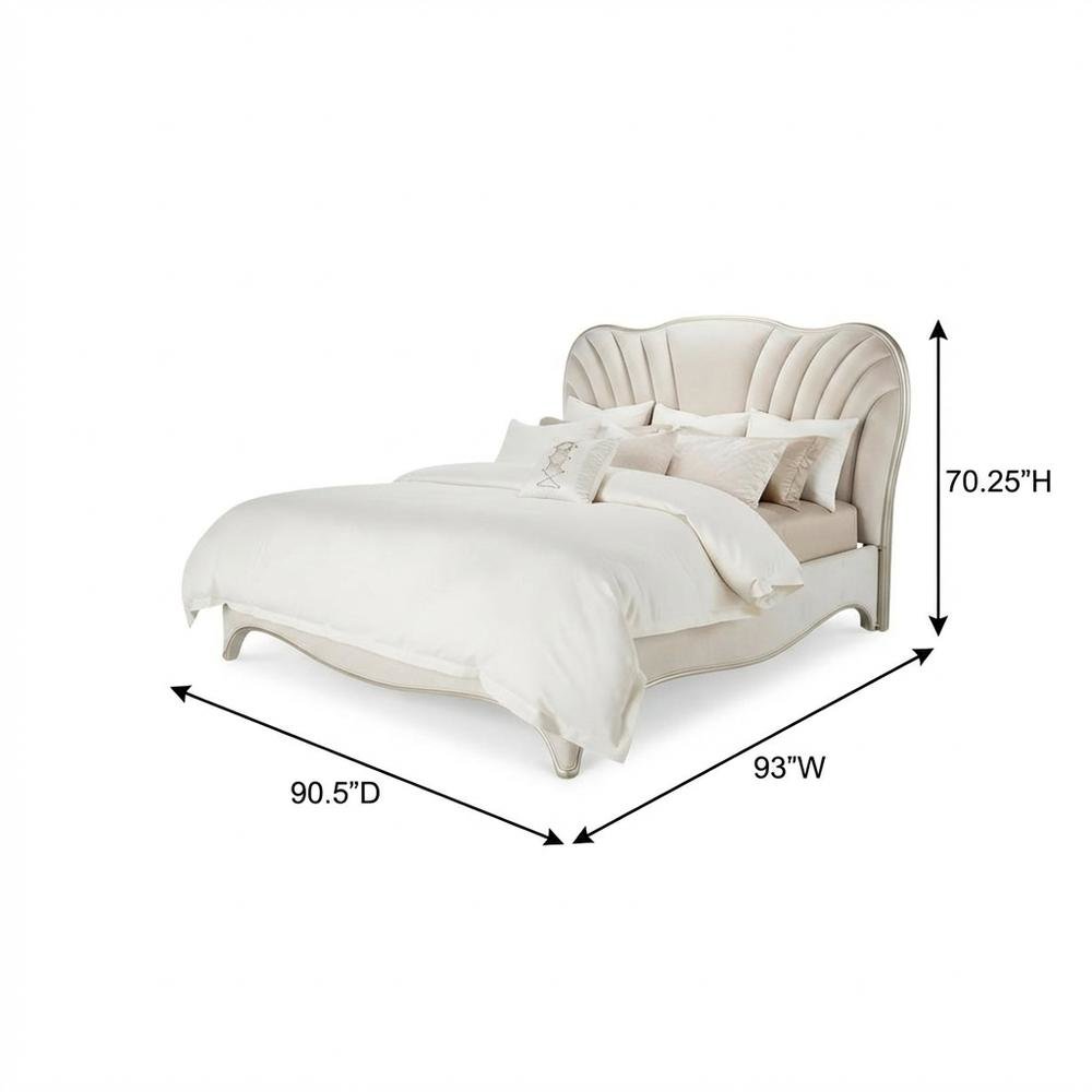 London Place Eastern King Velvet Panel Bed - Creamy Pearl