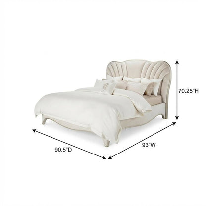 London Place Eastern King Velvet Panel Bed - Creamy Pearl