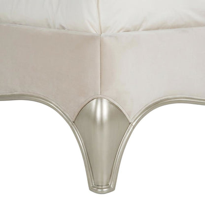 London Place Eastern King Velvet Panel Bed - Creamy Pearl
