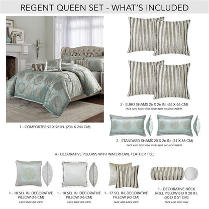 Regent 9-Piece Queen Comforter Set - Ice Blue