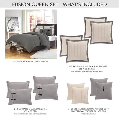 Fusion 7 Pc Queen Duvet Set - Gray
