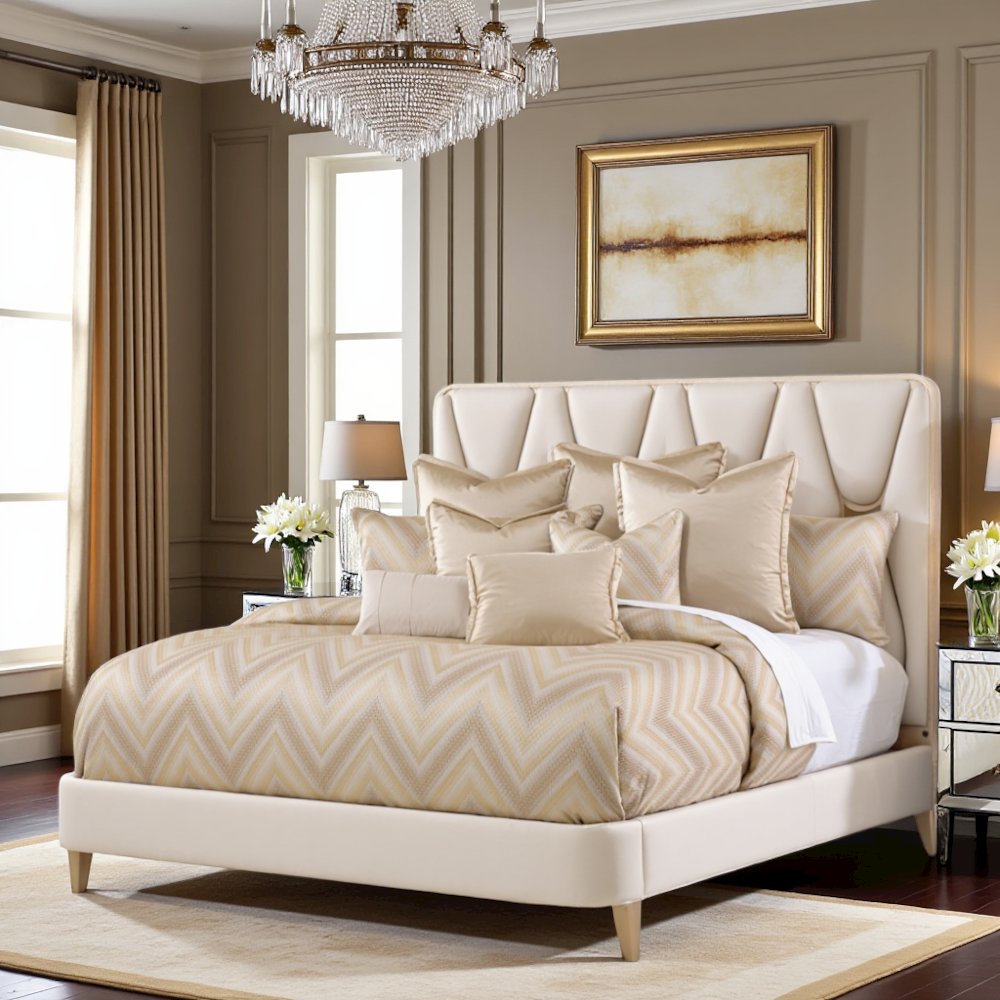 Champagne Color King Platform Bed with Headboard and Frame Design